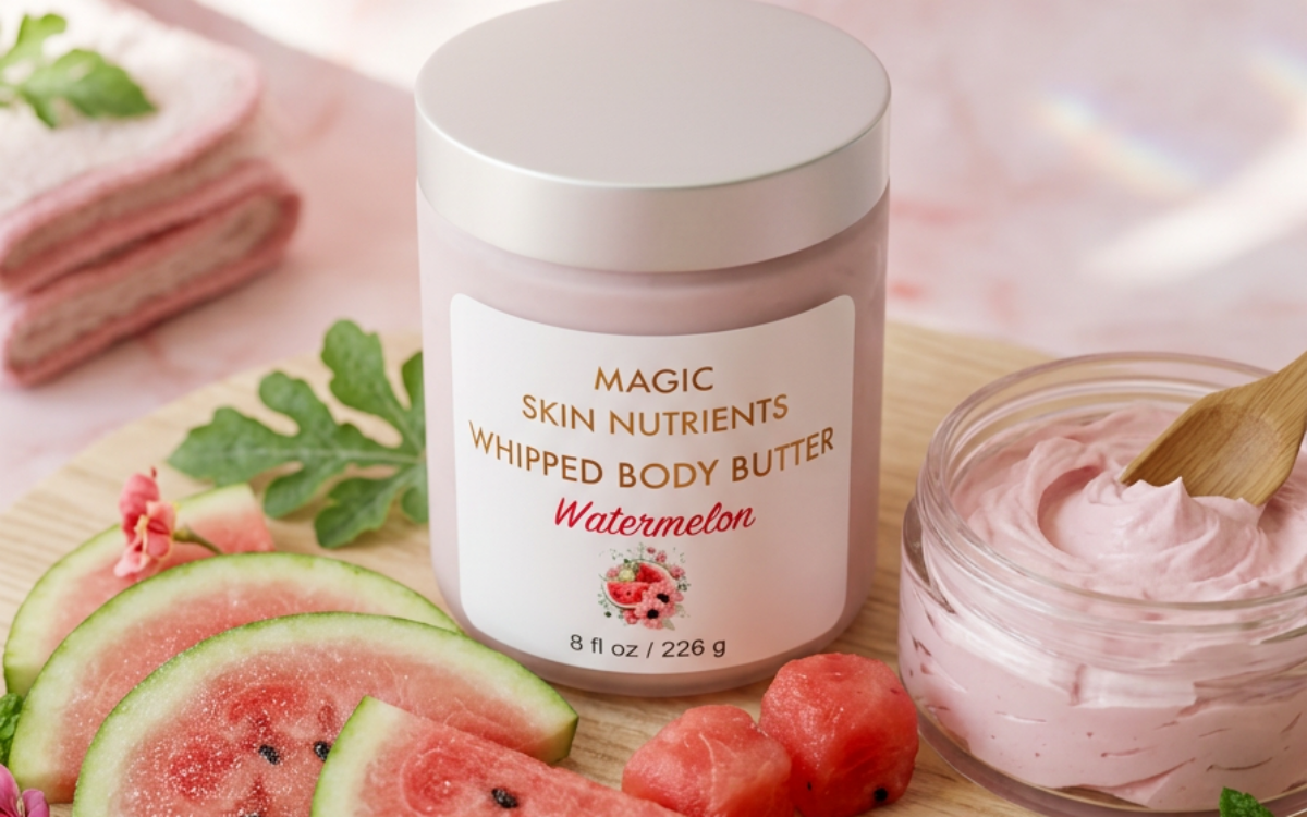 Create a beautifully styled background that complements the watermelon body butter product